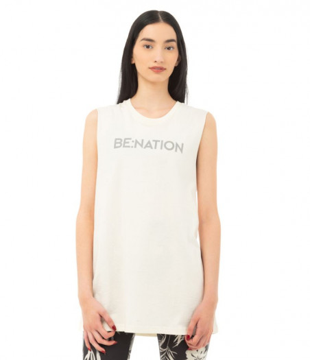 BENATION Loose Long Γυναικεία Αμάνικη Μπλούζα Oversized - OFF WHITE