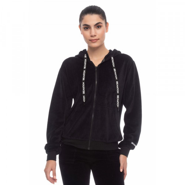 BENATION Velour Fullzip Γυναικεία Ζακέτα Με Κουκούλα - ΜΑΥΡΟ