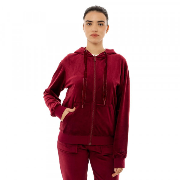 BENATION Velour Fullzip Γυναικεία Ζακέτα Με Κουκούλα - ΜΠΟΡΝΤΟ